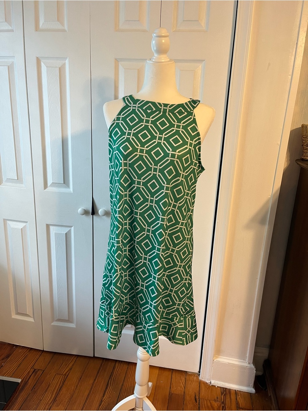 Sleeveless Green Geometric Midi Dress